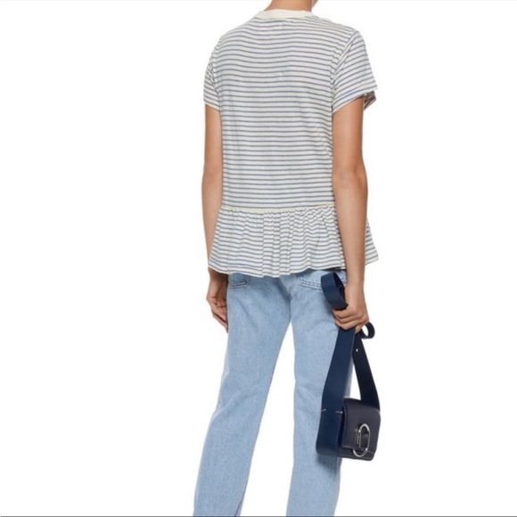 The Great. Ruffle Stripe Peplum Short Sleeve Top - Picture 4 of 10